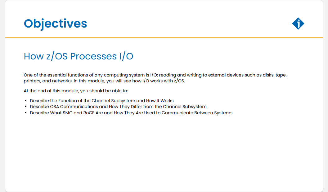 How z/OS Processes I/O How z/OS Processes I/O - Objectives screenshot