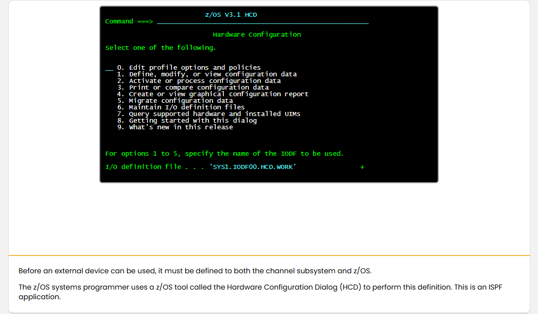 How z/OS Processes I/O I/O and Channels: How z/OS Processes I/O - I/O Definitions screenshot