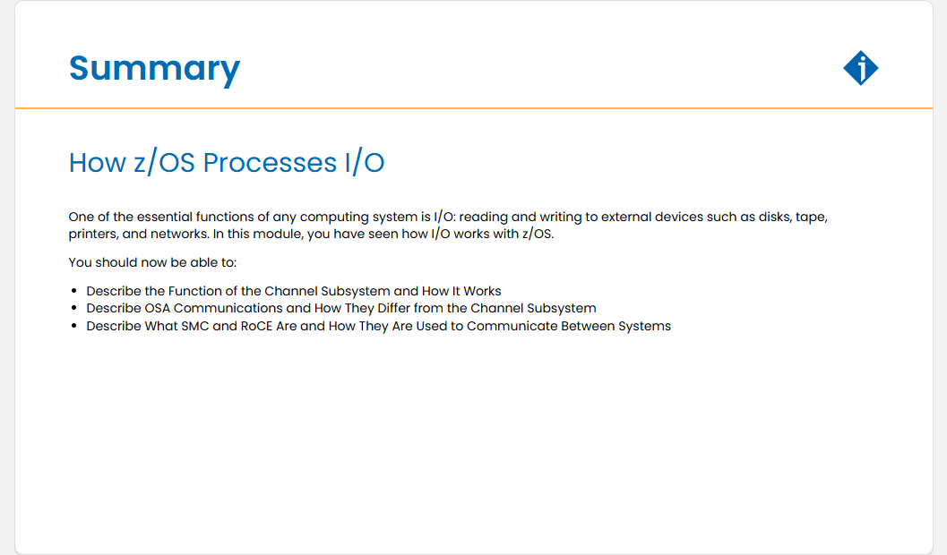How z/OS Processes I/O Quiz: How z/OS Processes I/O - Summary screenshot