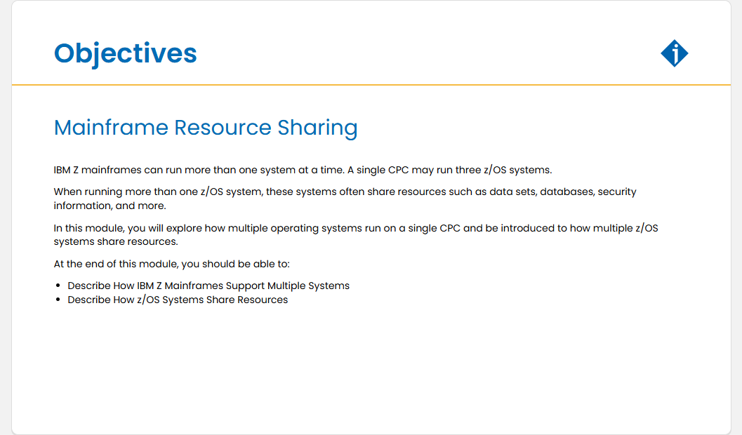 Mainframe Resource Sharing Mainframe Resource Sharing - Objectives screenshot