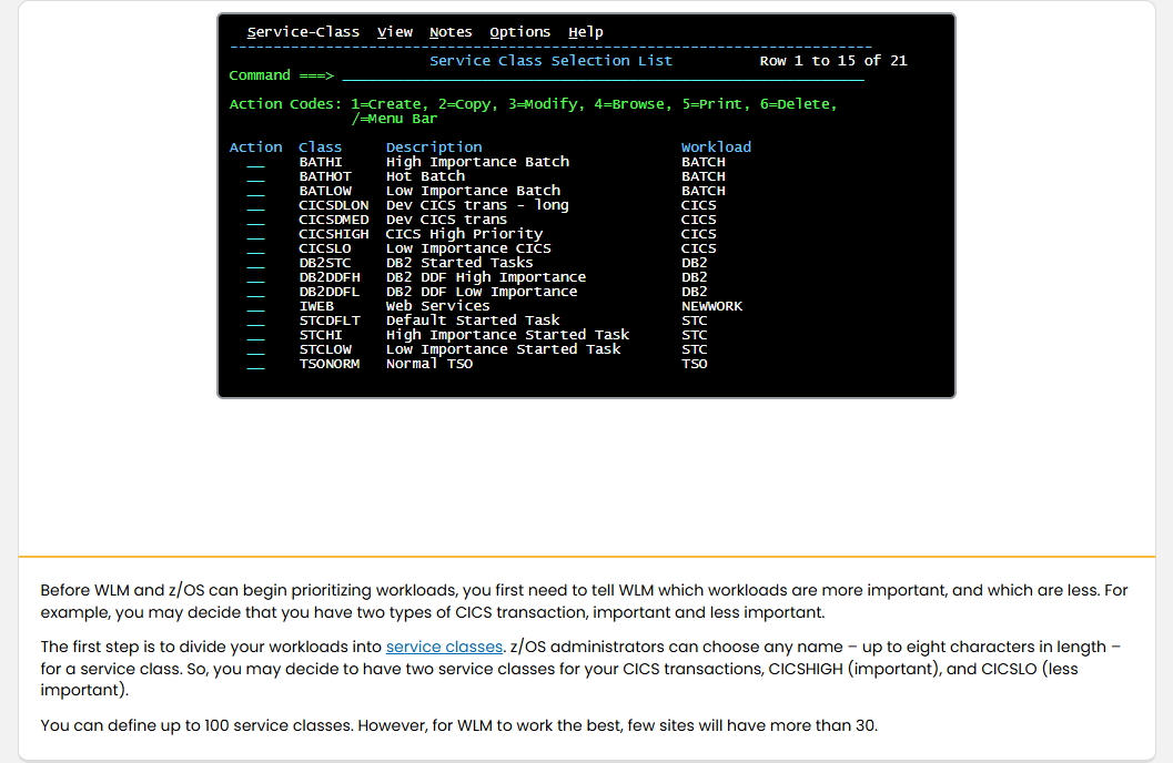 Workload Management and WLM How WLM Works: Workload Management and WLM - Service Classes screenshot